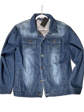 Reverb Wear Jeans Men’s Blue Denim Jacket with Gray Fleece Lining (Size: Large)